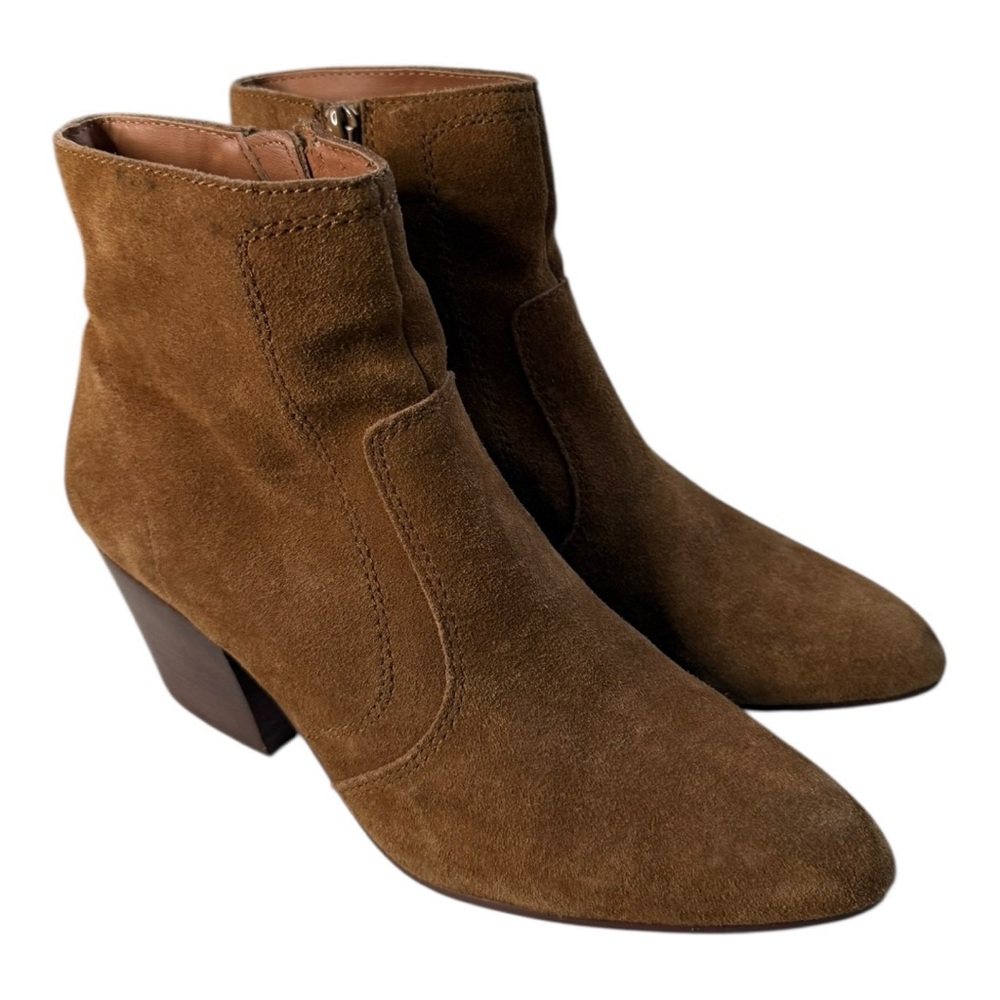 CHELSEA & VIOLET Jane Suede Leather Block Heel Ankle Boots Tan Size 8.5 Western - Picture 7 of 14